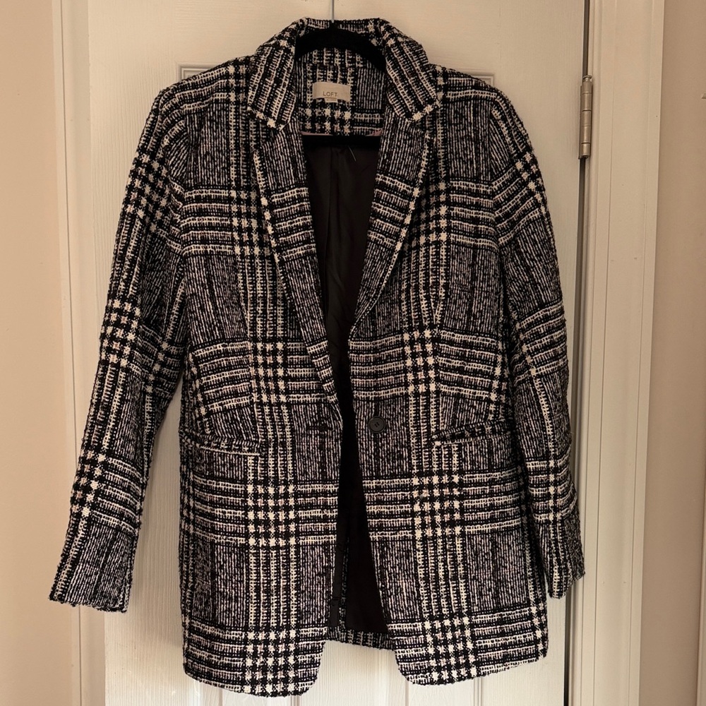 LOFT Black and White Checkered Blazer